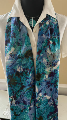 Aqua XL Silk Scarf with Aqua Pendant