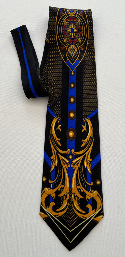 Pangborn Blue and Gold Filigree Vintage Tie