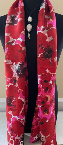 Red Poppies XL Silk Scarf with Pendant