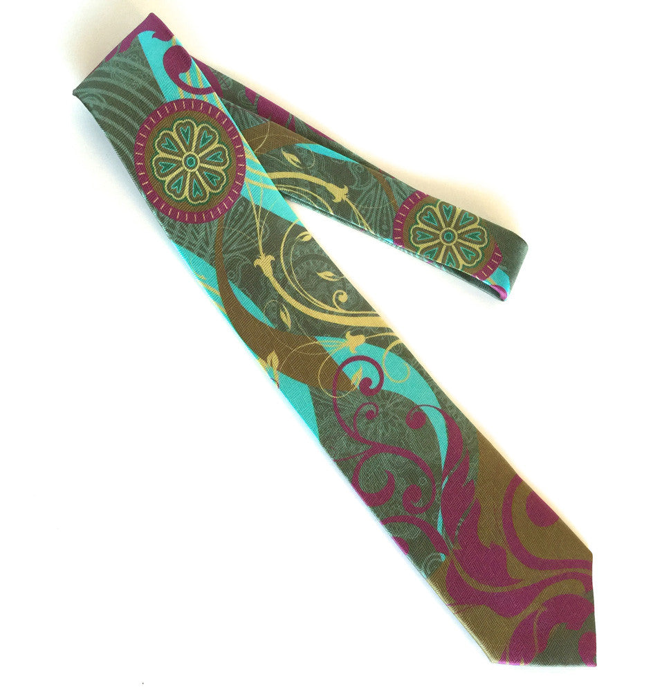 Pangborn Tranquility Silk Tie in teal, burgundy