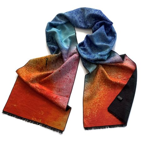 Brushed Silk XL Scarf - Soft Blue, Lavender and Orange