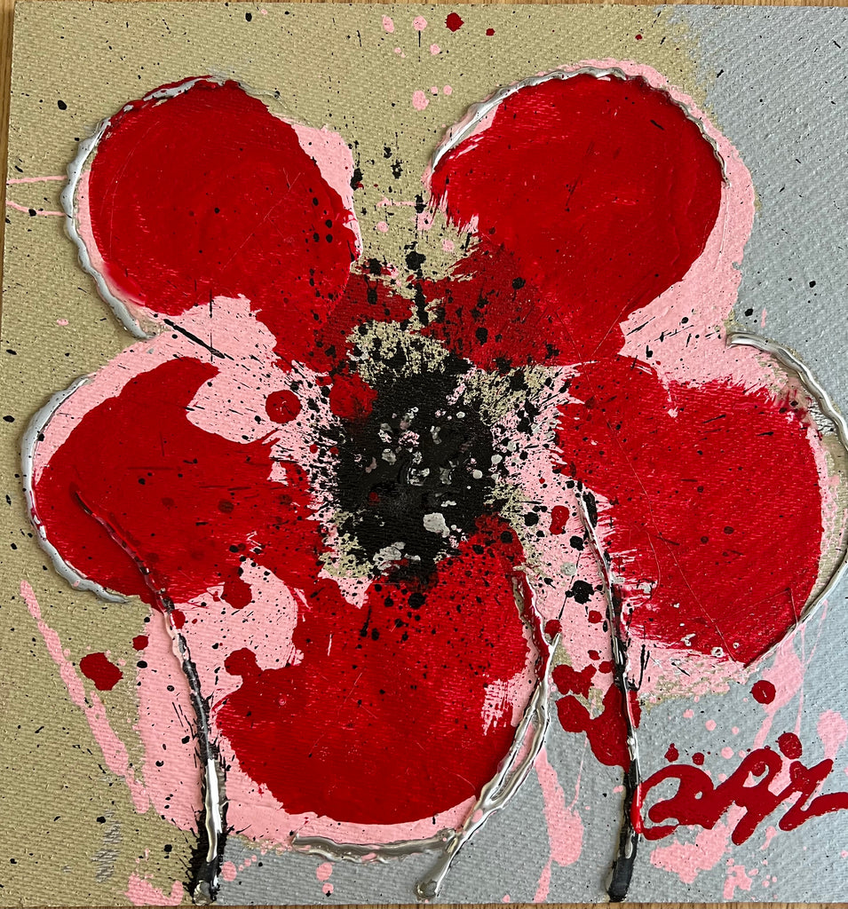 Red Poppy Circle of Love on cream