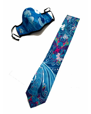 Blue Poppies Mask - Pacific Silk Tie