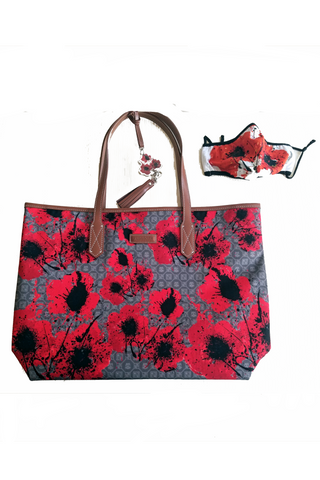 Poppies Mask and Tote Bag - Taupe