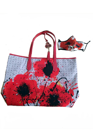 Poppies Mask and Tote Bag - White