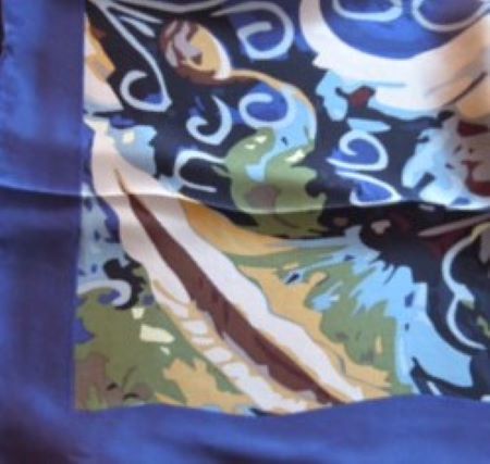 Abstract Floral Square Silk Scarf in Shades of Blue