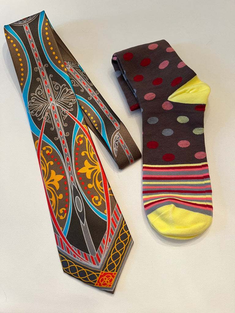 Gratitude Silk Tie with Whimsical Socks