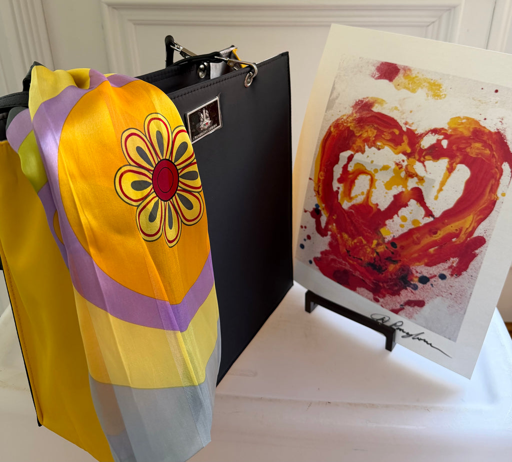 Pangborn Tote, Soft Yellow Silk Scarf and Heart Print