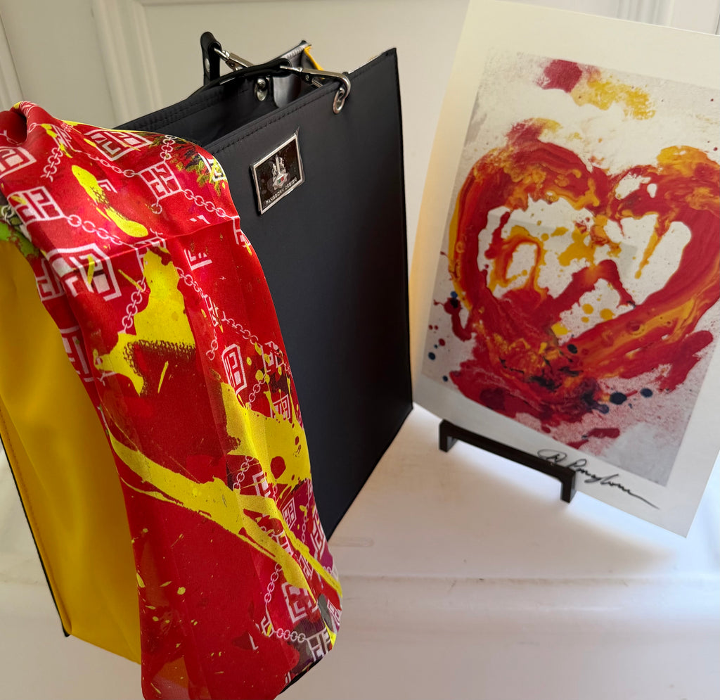 Pangborn Tote, Red Poppies on Pink Silk Scarf and Heart Print