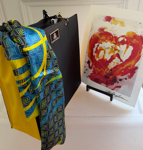 Pangborn Tote, Swirling Graphics Silk Scarf and Heart Print