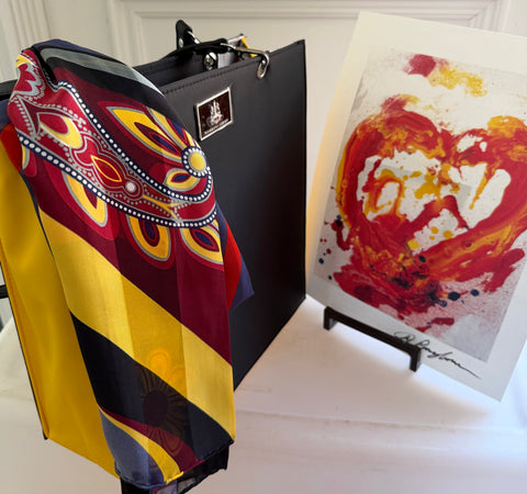 Pangborn Tote, Vibrant Graphics Silk Scarf and Heart Print
