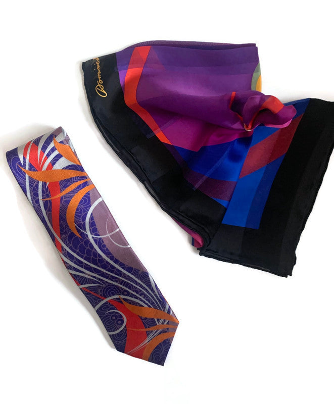 Purple Passion Silk Scarf and Silk Necktie on Purple