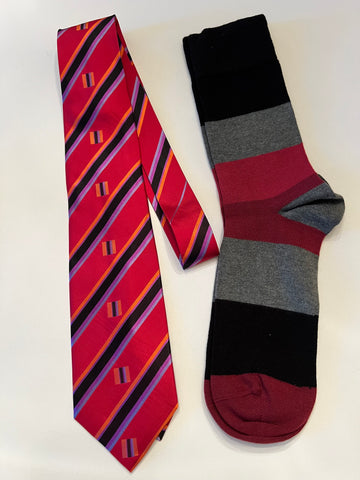 Red Diags Woven Tie with Socks