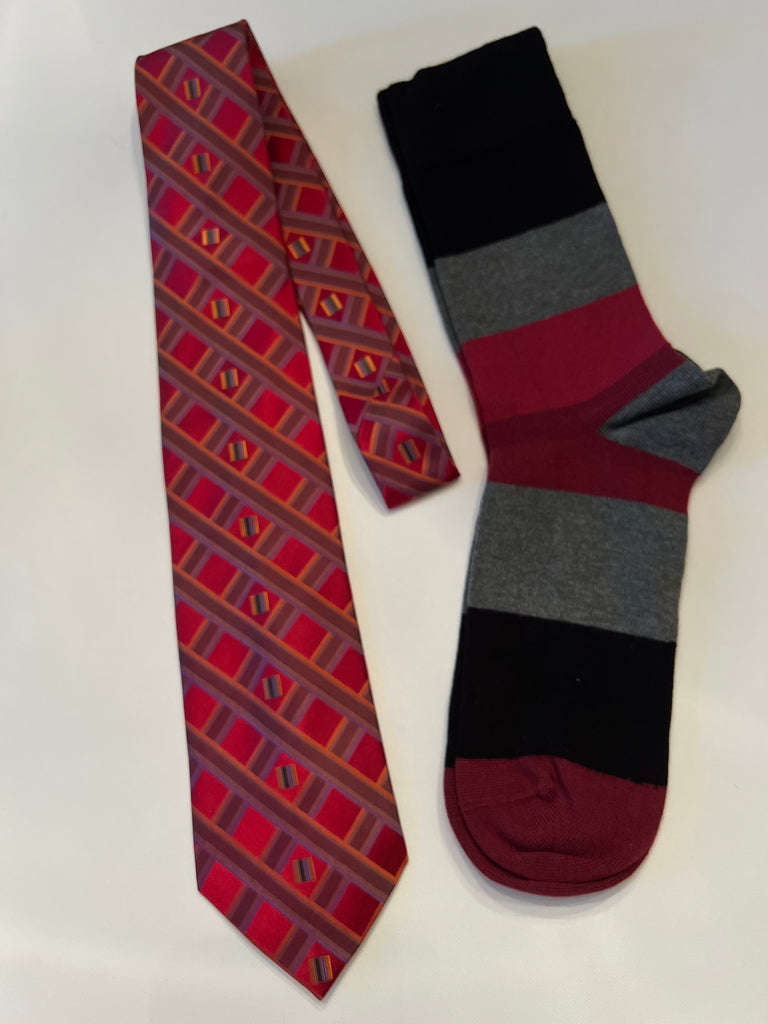 Upscale Woven Tie in Red with Socks