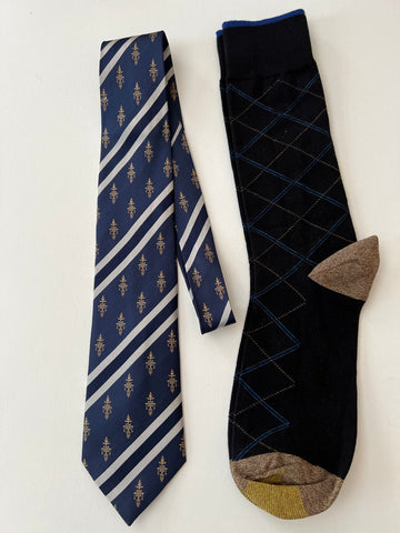 White Diags on Navy tie with socks