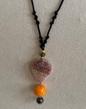 Geometrics on Orange Scarf and Agate Pendant Necklace