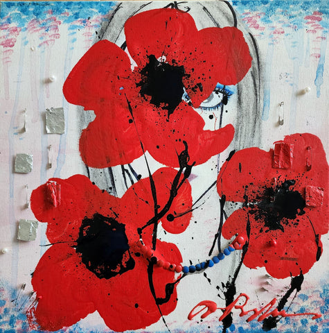 Pangborn Red Poppies with Mixed Media