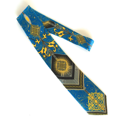 Pangborn Fortune Silk Tie blue, gold, and black