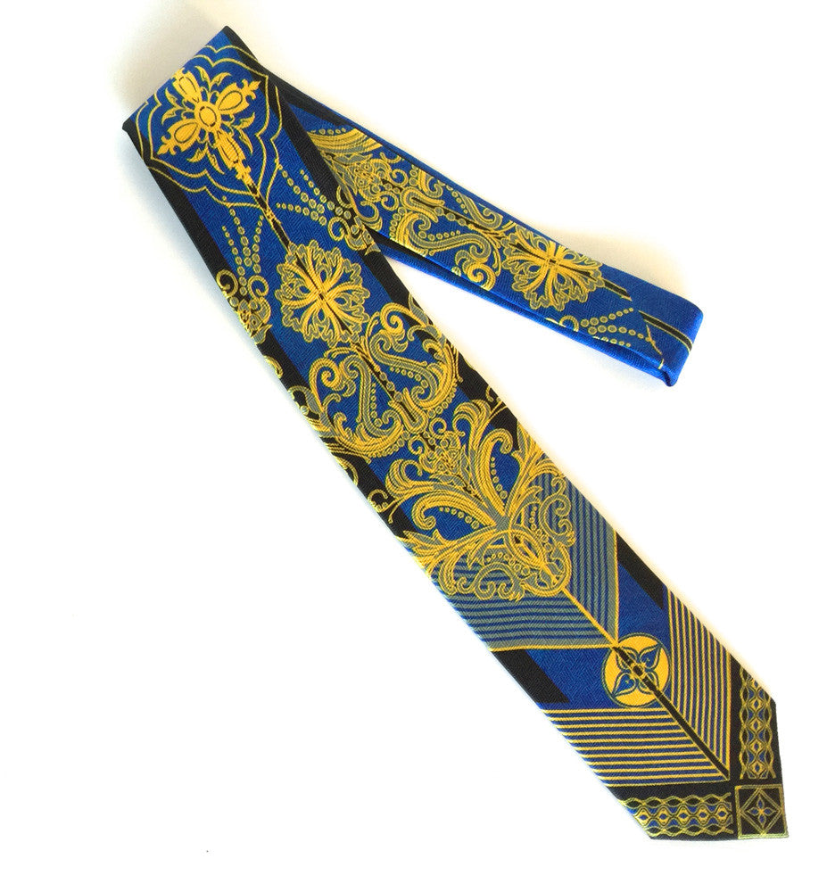 Pangborn Retro Silk Tie in yellow, blue