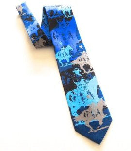 Pangborn Abstract Horse Theme Necktie in shades of blue
