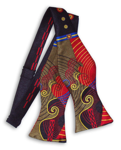 Pangborn Bowtie - Red and Olive Swirls, Black Accents