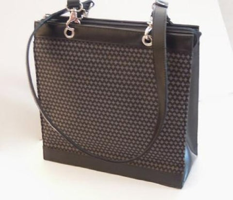 Black and Gray Silk with Leather Trim Handbag