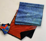 Brushed Silk Scarf in Soft Blue, Lavendar and Orange with Blue Poppies Face Mask