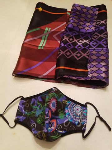 Graphics on Black Mask-Scarf Set
