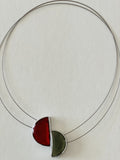 Silk Scarf and Resin Necklace in Olive Green and Red