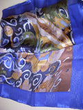 Blue and Yellow Abstract Design Silk Scarf