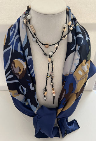 Shades of Blue Square Scarf with Lariat