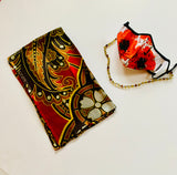 Red Poppies Face Mask, Silk Scarf and Beaded Lanyard Set