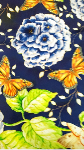Butterflies on Royal Blue Silk Scarf