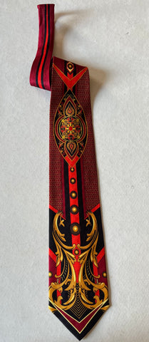 Pangborn Cigar Theme Necktie in gold, burgundy – Pangborn Design Ties