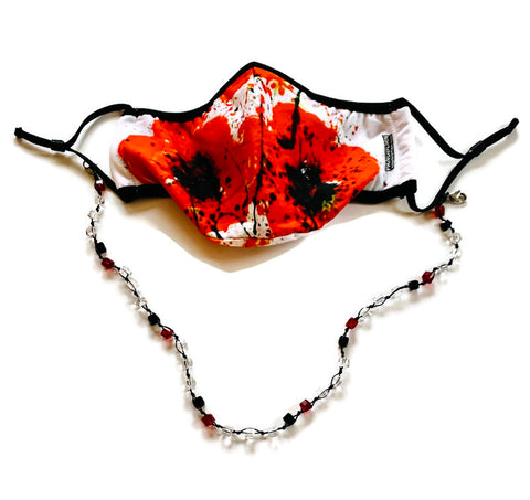 Beaded Lanyard with Poppies Face Mask