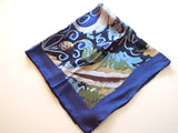 Blue and Yellow Abstract Design Silk Scarf
