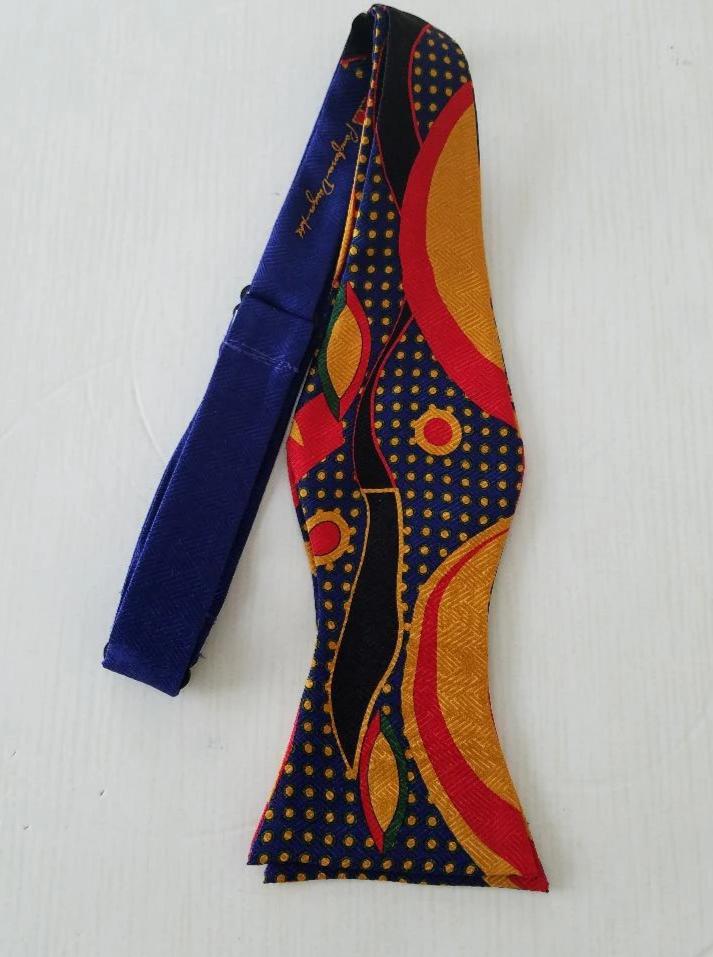 Pangborn Bowtie - Gold and Red Circles on Navy