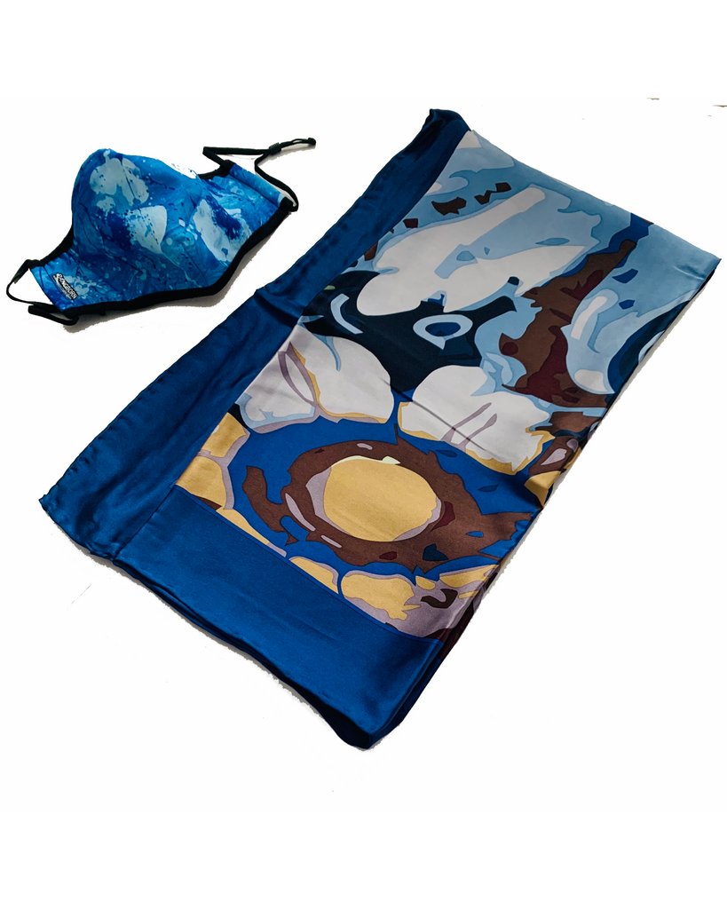 Blue Poppies Mask - Shades of Blue Poppies Square Silk Scarf