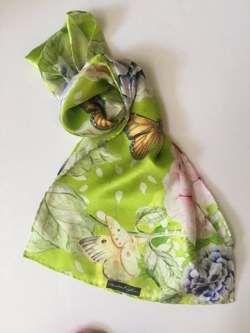 Lime Green Butterfly Silk Scarf