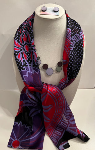 Purple Passion Silk Scarf with Resin Necklace and Earrings