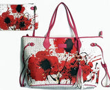 Pangborn Red Poppies on Pearl Handbag with Clutch