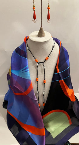 Rising Moon Square Silk Scarf with Lariat Necklace