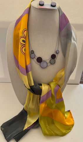 Morning Glory Silk Scarf with Resin Necklace and Earrings
