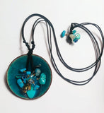 Turquoise Floral Scarf/Shades of Blue Pendant
